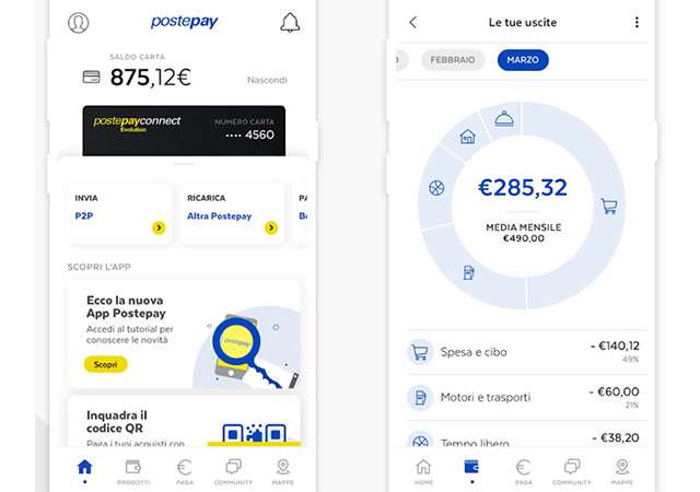 Screenshot per l'applicazione Postepay di Poste Italiane