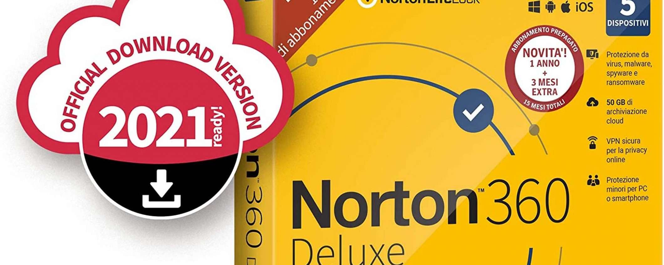 Norton 360 Deluxe 2021, sconto del 58% su Amazon