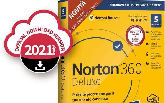 Norton 360 Deluxe 2021, sconto del 58% su Amazon