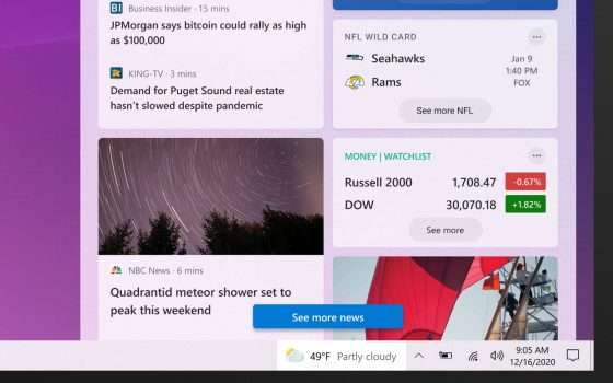Windows 10, un news feed nella taskbar