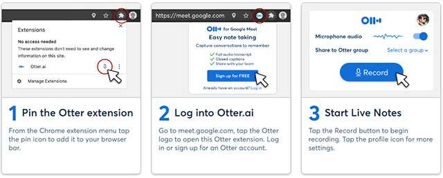 La configurazione dell'estensione Otter.ai per trascrivere le riunioni su Google Meet