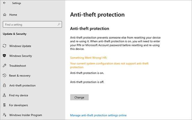 La funzionalità Anti-Theft Protection di Windows 10X