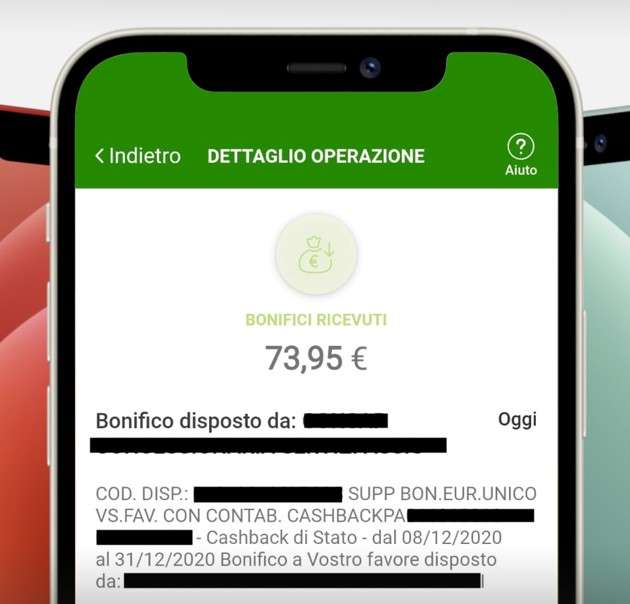 Cashback di Stato: il bonifico