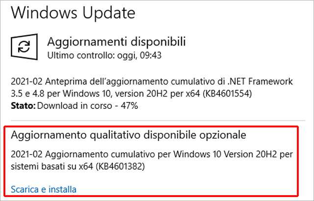 L'aggiornamento KB4601382 per Windows 10