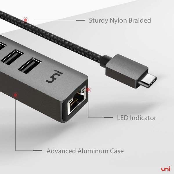 HUB Uni USB Type-C 3.0 RJ45 - 1