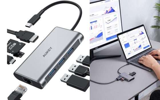 HUB USB-C Aukey 8 in 1 Thunderbolt 3 a meno di 30 euro