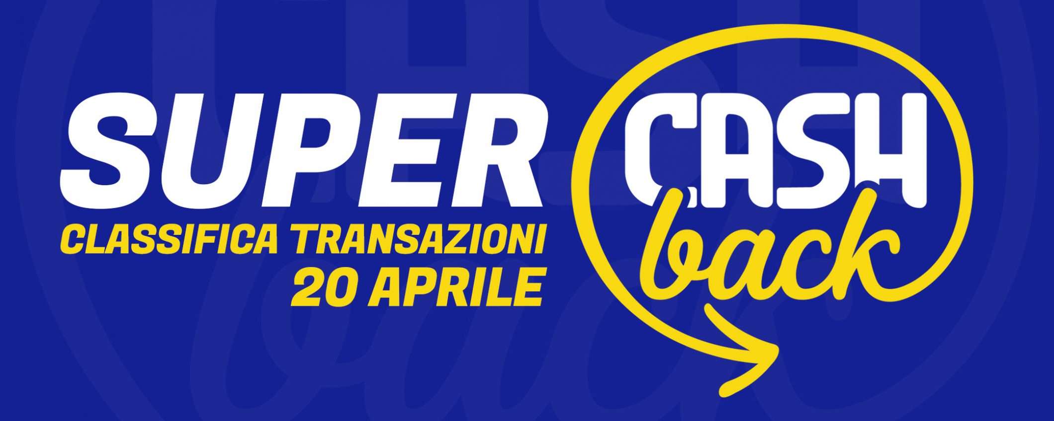 Super Cashback: classifica transazioni 20 aprile