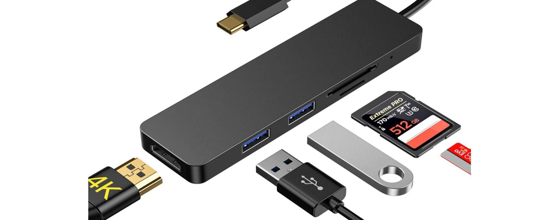 HUB USB-C 5 in 1 con HDMI 4K a meno di 8 euro