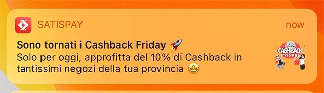 I Cashback Friday di Satispay: 10% di rimborso sulle spese