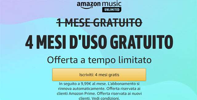 Amazon Music Unlimited: quattro mesi di uso gratuito