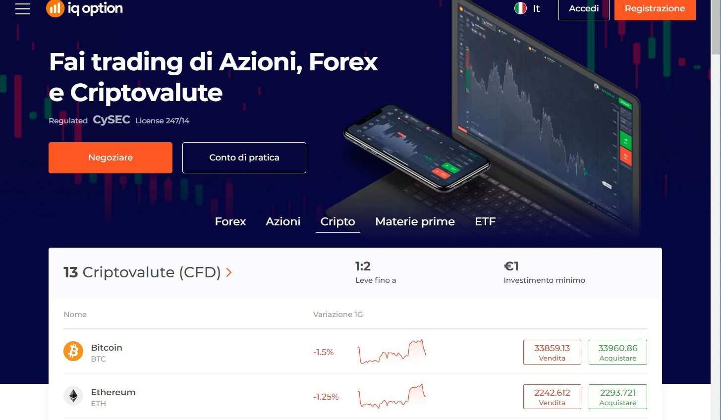 IQ Option permette di investire su ogni asset in un click