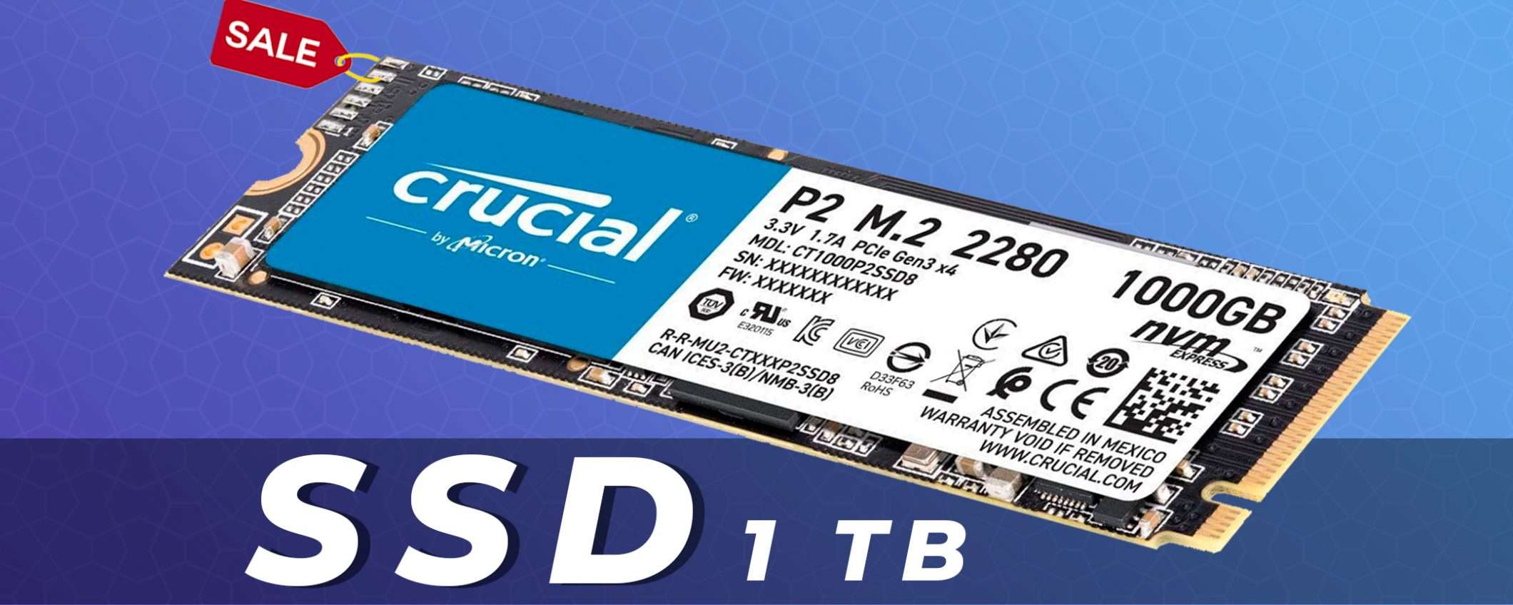 Crucial P2: SSD NVMe da 1TB scontato del 31% | Offerte Amazon