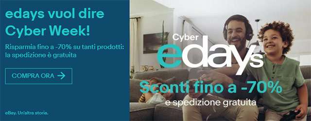 Cyber edays: sconto fino a -70% su eBay