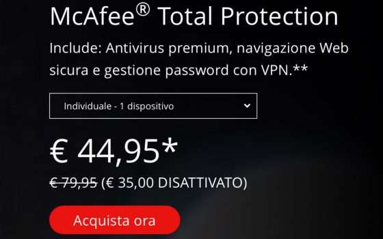 McAfee Total Protection: ora a partire da 44,95€!