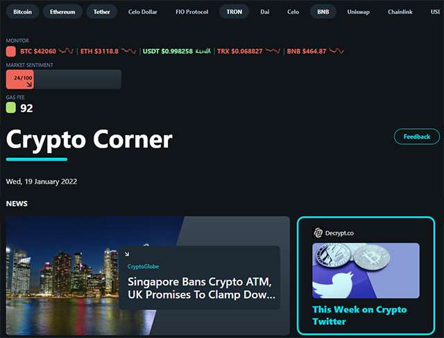 Il Crypto Corner di Opera Crypto Browser