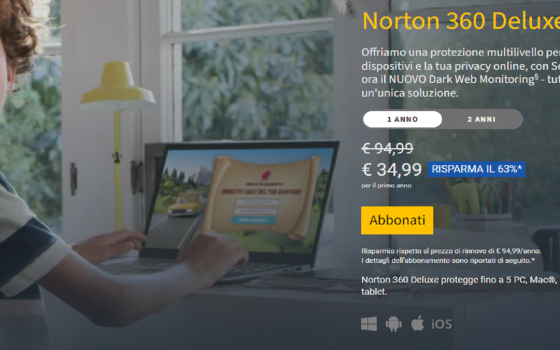 Norton 360 Deluxe: sconto del 63%! Come aderire