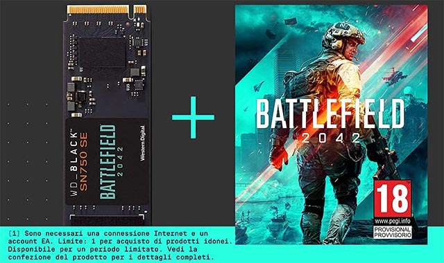 L'unità WD_BLACK SN750 SE 1 TB che regala Battlefield 2042 in versione PC