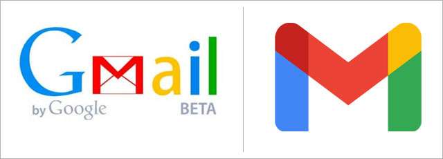 Il primo logo di Gmail (2004) e quello attuale (2020)