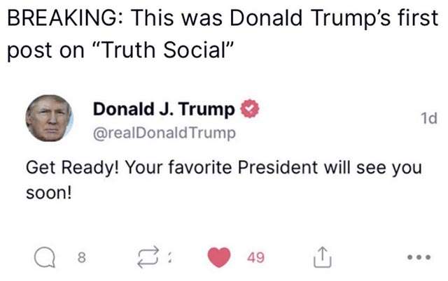 Il primo post di Donald Trump su Truth Social