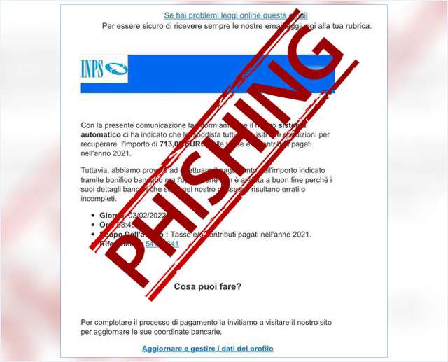 Il messaggio di phishing che prende di mira INPS