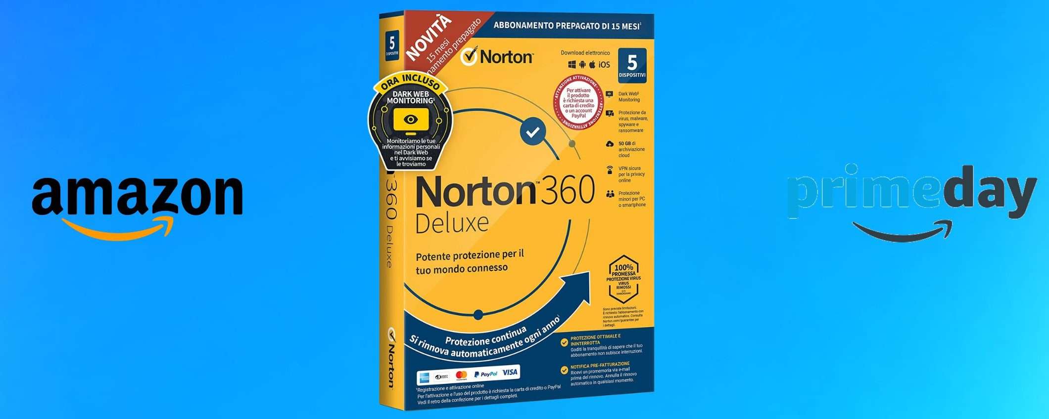 Norton 360 Deluxe: 5 licenze per 15 mesi a soli 15€