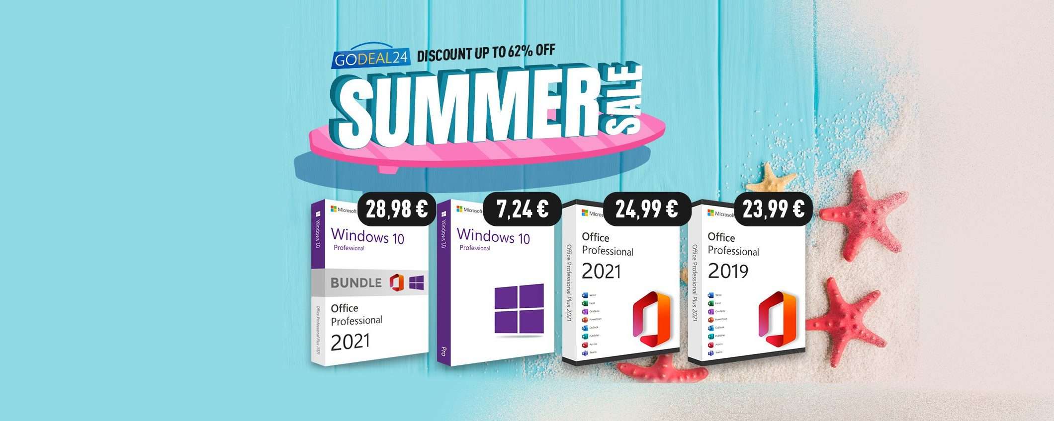 Saldi estivi Godeal24: chiave Windows 10 da 5,99€! Fino al 62% di sconto!