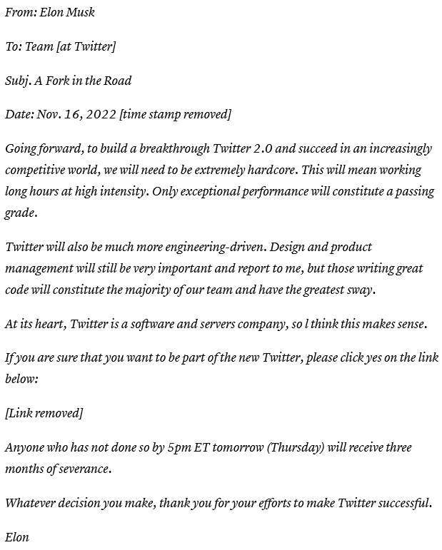Twitter 2.0 - email Musk