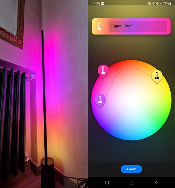 Dal giallo al viola con Philips Hue Signe Floor