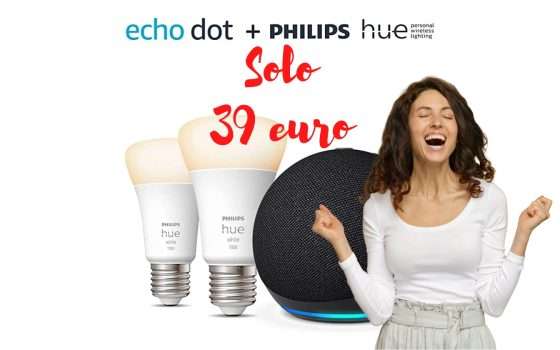 Echo Dot 5 + 2 Lampadine LED Smart Philips: BOMBA da 39€