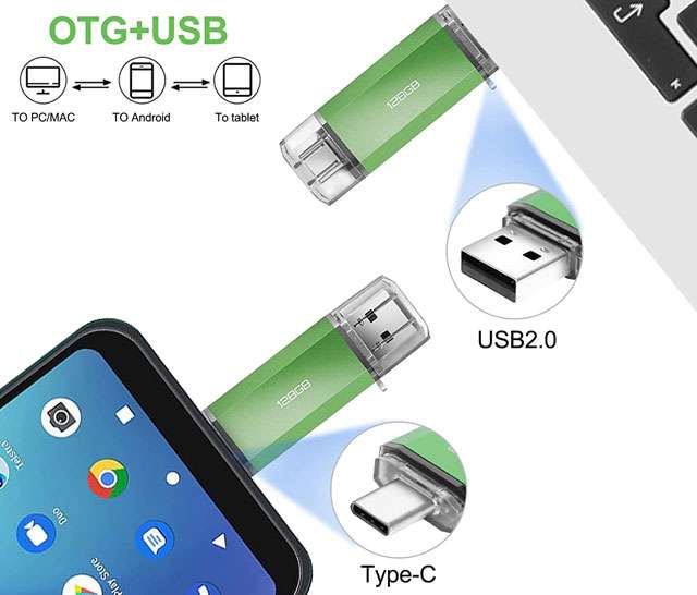 La pendrive da 128 GB di Ansodo con USB Type-A e Type-C