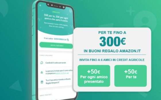 Crédit Agricole: conto a canone zero e Buoni Regalo Amazon