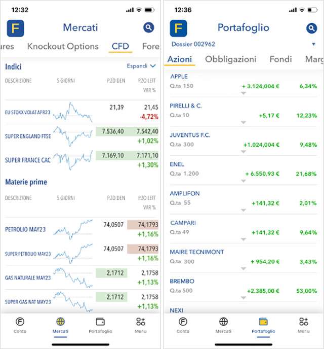 Screenshot per l'applicazione di Fineco