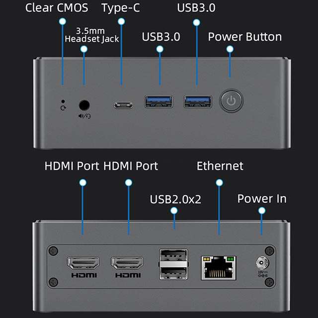 BMAX MaxMini B7 Power: le porte di connessione presenti sul Mini PC