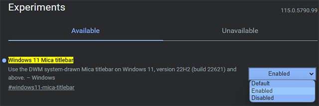 Il flag di Chrome 115 per attivare l'effetto Mica in Windows 11
