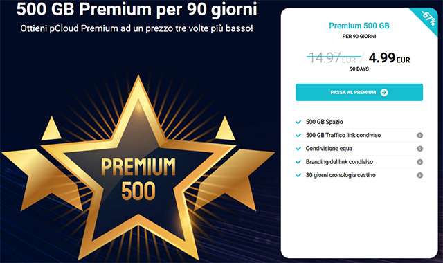 L'offerta di pCloud per ottenere 500 GB di spazio