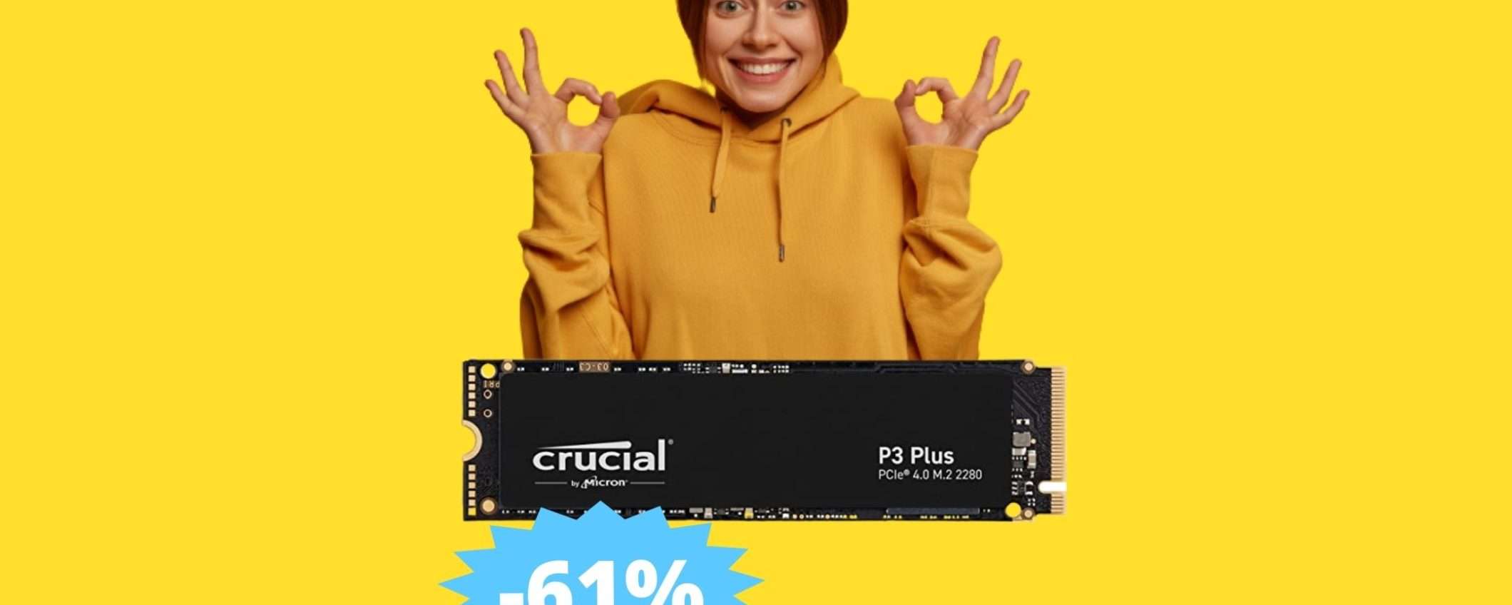 SSD Interno Crucial P3 Plus: sconto FOLLE su Amazon