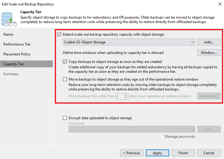 Backup da Veeam a capacity tier Cubbit