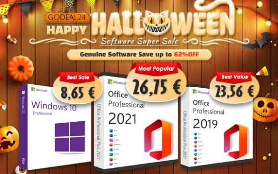 Halloween, licenze Godeal24 per Office 2021 Pro a 26,75€, Windows 10 Pro a 8,65€
