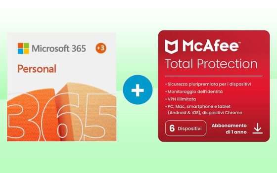 Microsoft 365+McAfee Total Protection in sconto del 66%