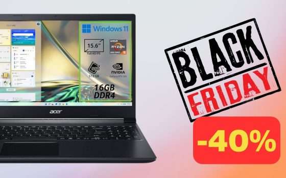 Acer Aspire 7 con Ryzen 5 e RTX 3050 a soli 599€ in sconto Black Friday