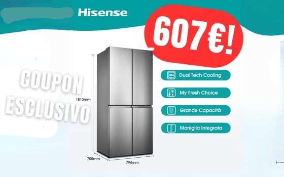 Risparmia 191€ col COUPON sul Frigorifero 4 Porte di Hisense su Amazon