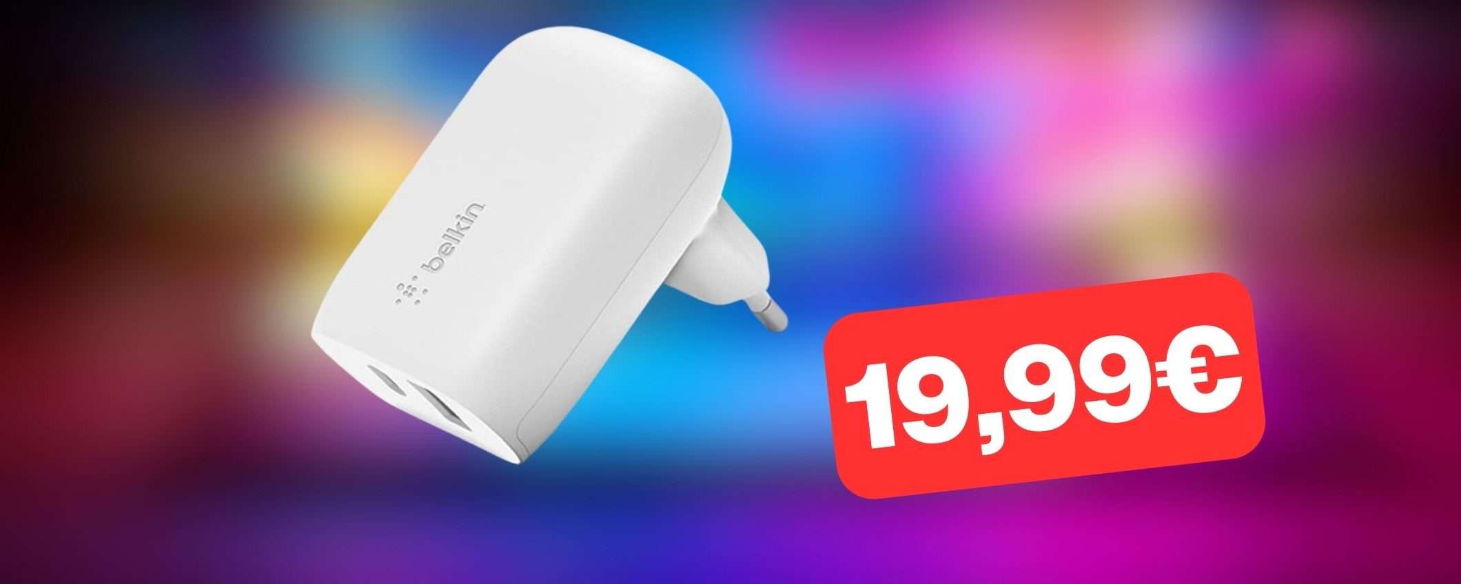 Doppio caricabatteria USB-C Belkin: Amazon STRACCIA il prezzo