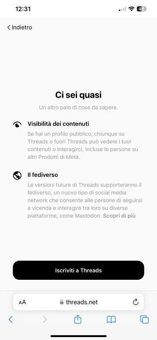 iscriviti a threads