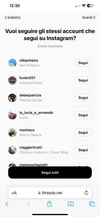 segui account instagram su threads