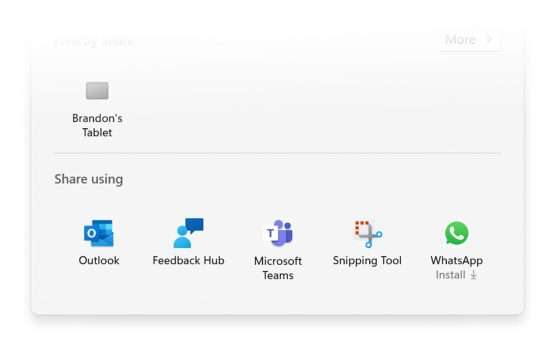 Windows Share per condividere i file con le app non installate