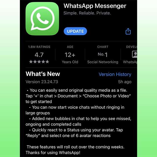 Le novità introdotte dalla versione di WhatsApp per iOS