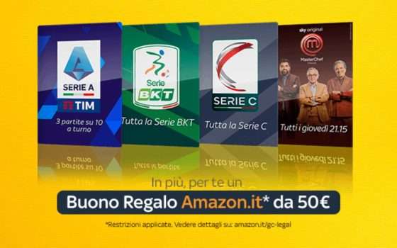 Sky TV e Sky Calcio a 14,90€ al mese e hai anche un buono Amazon da 50€