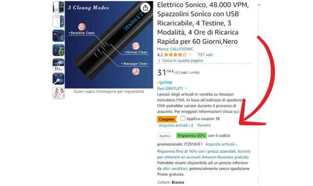 Doppio sconto Amazon spazzolino elettrico sonico