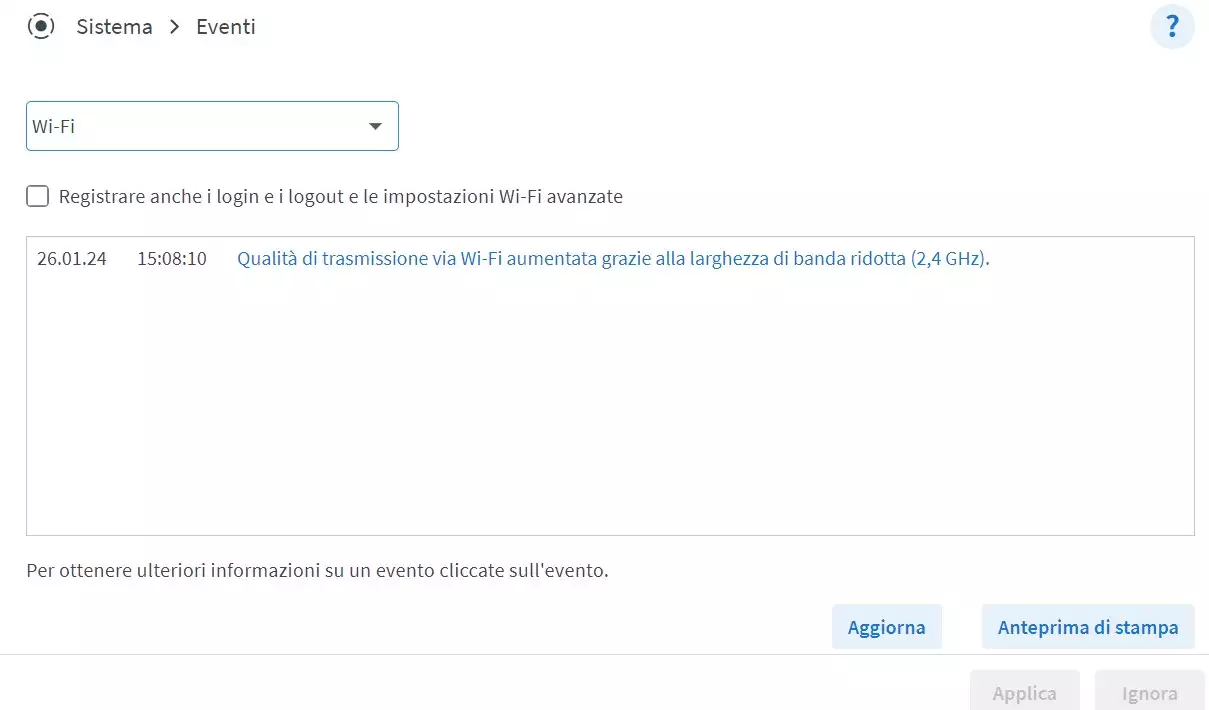 Eventi Cronologia Wi-Fi 
