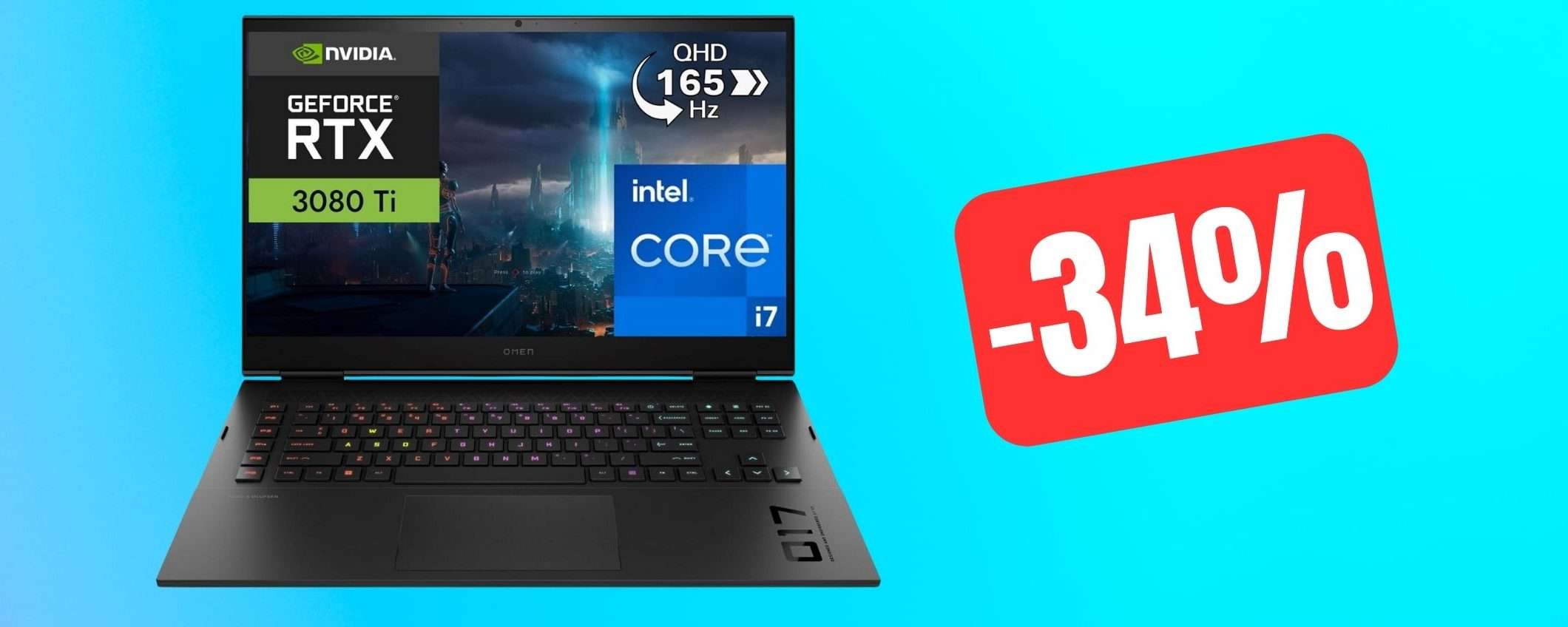 Notebook HP con i7, 32GB RAM, SSD 1TB e RTX 3080: prezzo CROLLATO su Amazon